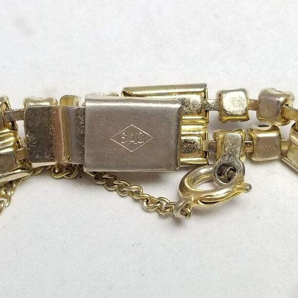 Vintage SAC Sarah Coventry Rhinestone Gold Tone Bracelet, Retro Design, Estate - Picture 4 of 7